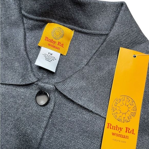 NWT Ruby Rd. Solid Sweater Jacket Charcoal Gray Size 1X - Picture 4 of 6
